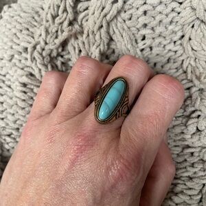 Vintage Turquoise Oval 1980’s Statement Ring - Size 5.5